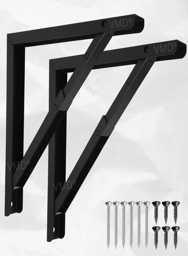VMD, Heavy Duty 12" (Black) Foldable Shelf Bracket, DIY Folding Shelves, l Bracket, Wall Brackets, Wall Angle Bracket, Folding Table Bracket with Fittings for fold Down Steel Table (Pack of 2) - Image 1